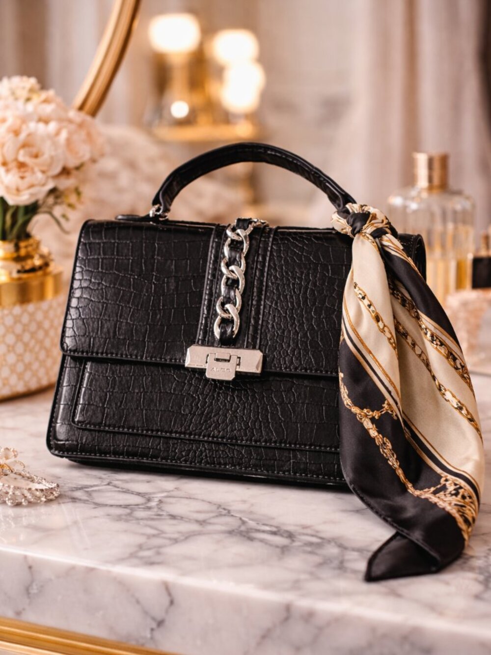 RARE Aldo Anniebrook Black Croc Satchel NEW NWOT